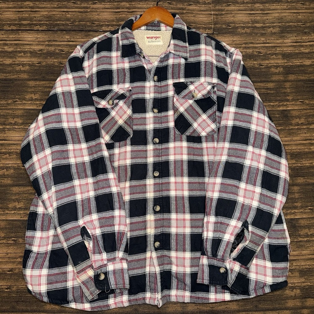 Wrangler Authentics Sherpa Lined Flannel Shirt Jacket Men's XL Plaid Fleece
